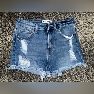 Wax Jean Distressed Blue Denim Shorts